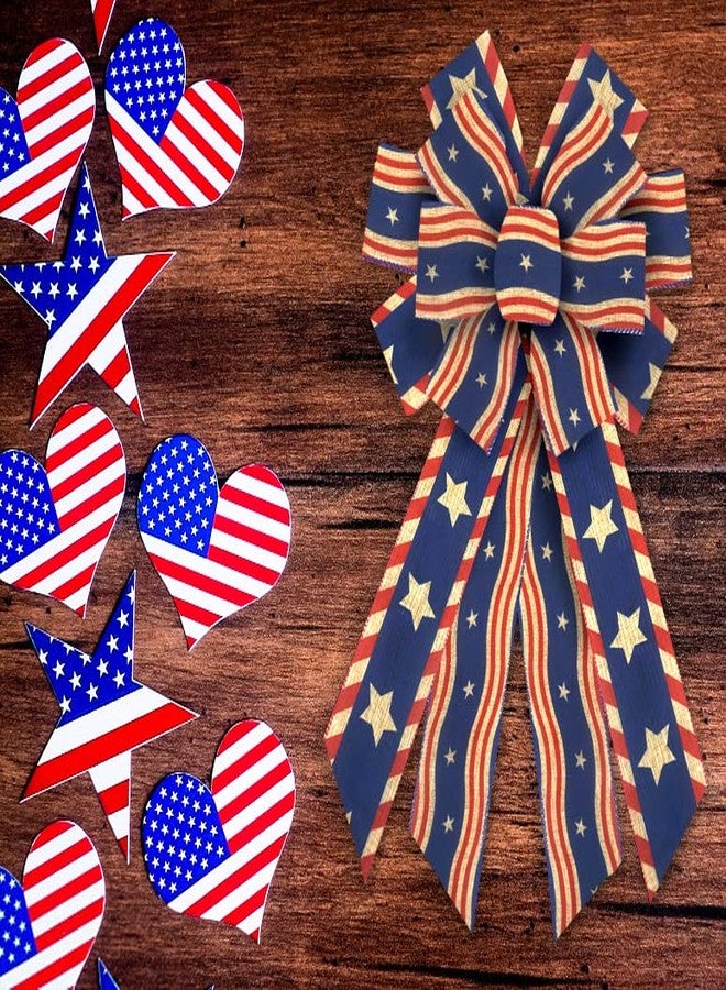 ABTOLS Patriotic Wired Edge Ribbons 2.5" 10 Yards, Veterans Day White Red Blue Stripe Ribbons Patriotic Star Wrapping Ribbon American Linen Ribbon for Christmas Party Wrapping DIY Craft Decoration - Image 4